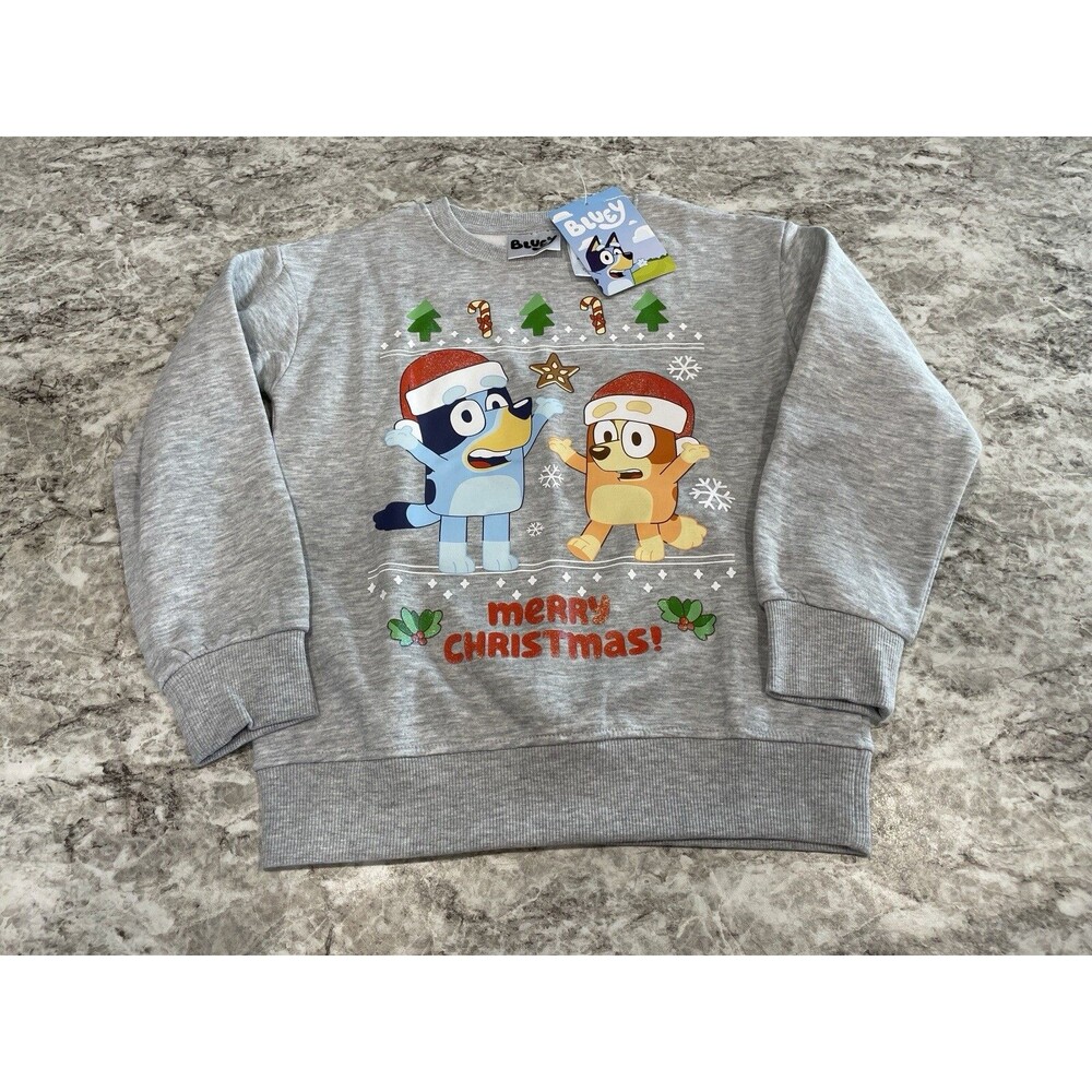 Bluey Long Sleeve Fleece Cotton Blend Print Grey Sweatshirt Childs Large New